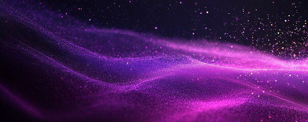 Fototapeta premium Grainy gradient background purple pink abstract glowing color wave black dark backdrop, noise texture banner poster header design
