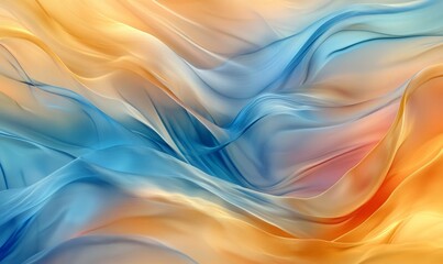 Flowing waves of color in a smooth gradient from blue to warm tones, resembling silk fabric in motion.
