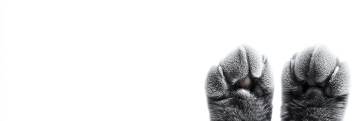 Close-up of two furry animal paws against a white background.