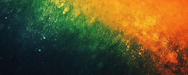 Grainy noise texture background, abstract orange green vibrant glowing color gradient shape on black backdrop, dark banner poster header cover wallpaper design