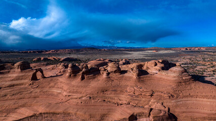 MARCH 2024, ARCHES NATIONAL PARK, UTAH - Delicate Arch is seen with Red Rocks, in Utah at Arches...