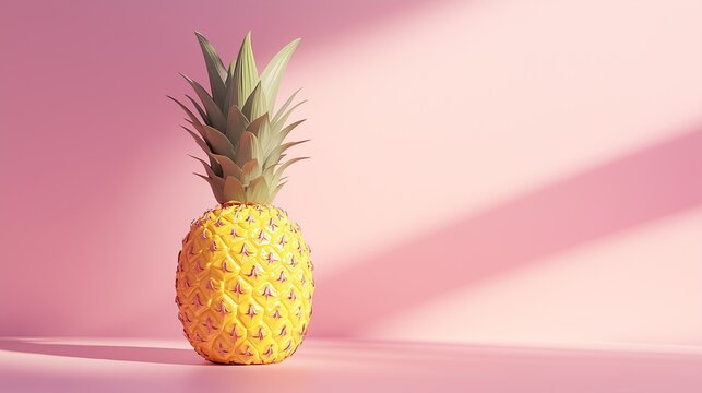 A ripe pineapple against a pastel pink backdrop evokes tropical freshness and summer elegance.