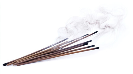Beautifully arranged Incense Sticks emitting Smoke gracefully on a Clean Background