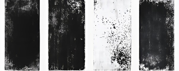 Grungy black texture set, dark grainy texture on white background. Dust overlay texture. Grain noise particles. Rusted white effect