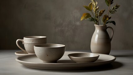 Fototapeta premium elegant ceramic dishes set with concrete background