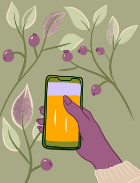 Autumn hand scrolling social media