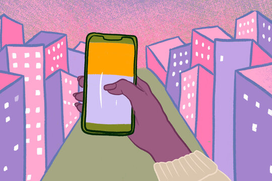 Anonymous hand scrolling on mobile phone