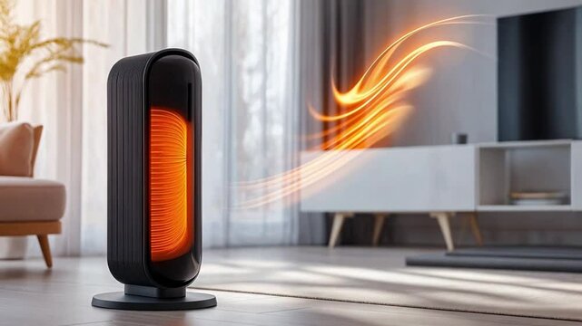 A modern convector heater warms a living room, radiating warmth and comfort.