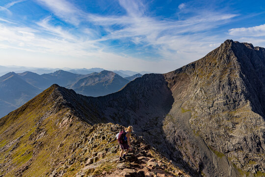 Carn Mor Dearg Arete, CMD ridge route to Ben Nevis, Nevis range, Fort William, Scotland