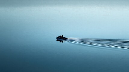 Tranquil Water Journey with Lone Boat on Serene Lake Surface