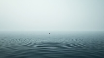 Fototapeta premium Calm Water Surface with Ripples and Foggy Horizon View