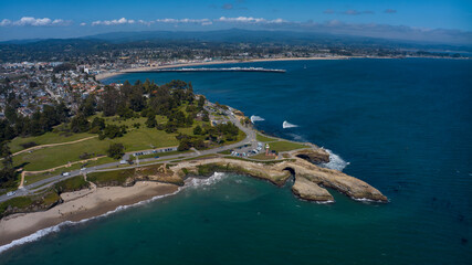 Fototapeta premium aerial view of Seal Rock at Santa Cruz and Pier with Lighthouse