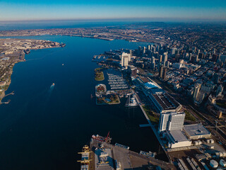 APRIL 2024, SAN DIEGO, CA. USA - aerial view of San Diego Skyline  harbor of California city on ocean bay