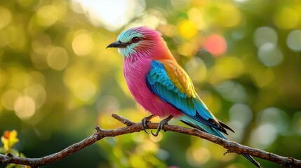 Obraz premium Vibrant Lilac breasted Roller Bird on Branch Wildlife Photography