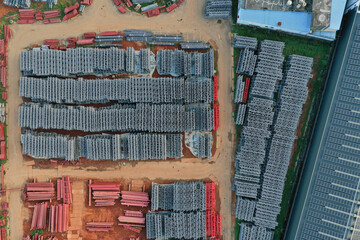 Aerial View of Massive Steel Factory: Industrial Metalwork Produ