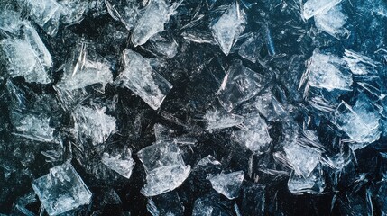 Obraz premium Ice Fragments on Dark Surface for Cooling and Refreshment Needs