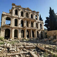 Obraz premium Ruins of a derelict mansion in Lebanon after the war
