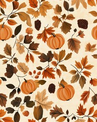 Autumn Leaves and Pumpkins Pattern Design