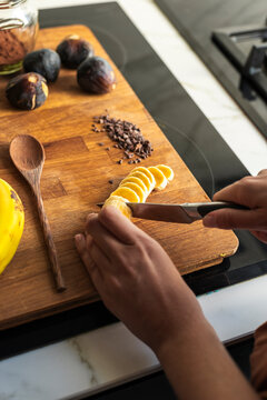 Chef Slicing Fruit Preparing a Vegan Recipe