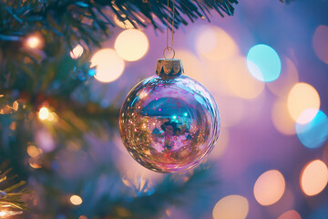 Fototapeta premium クリスマスツリーの煌びやかな装飾と冬の暖かな雰囲気