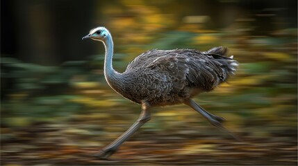 Naklejka premium Running Rhea Bird Wildlife Photography Autumn Background
