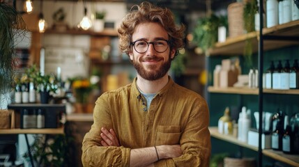 Fototapeta premium Portrait of a smiling man in a natural product store