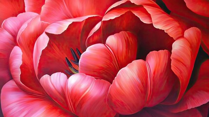 Close-up of bright red flower petals with soft textures and intricate details