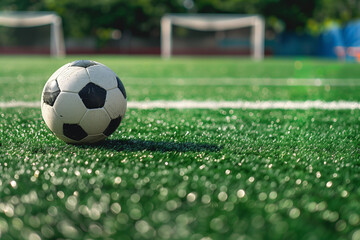 Copy Space of Soccer Ball on Green Pitch Emphasizing Sport, Athletic Performance, and Competitive Team-Based Events