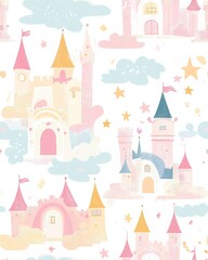 Fototapeta premium Whimsical Castle Fairy Tale Pattern Design