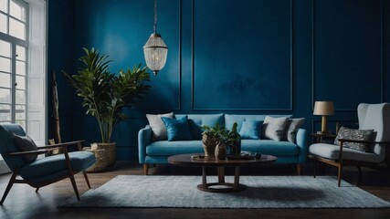 Blue themed interior design with stylish accents