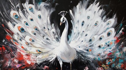 Obraz premium Majestic White Peacock: An Expressive Acrylic Painting
