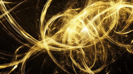 Naklejka premium Abstract Golden Light Swirls and Glowing Lines on Dark Background