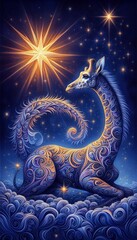 Obraz premium Dreamy Giraffe Under the Evening Star in an Enchanted Landscape