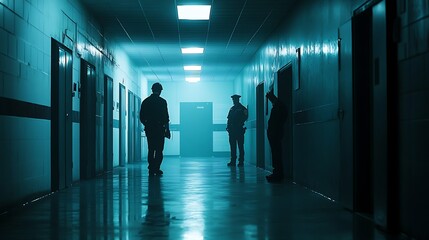Prison officers conducting a security check, capturing maintaining order and control