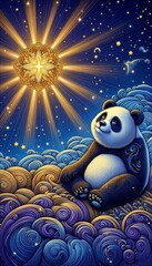Dreamy Panda Under the Evening Star in an Enchanted Bamboo Forest