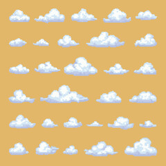 pixel art cloud set	
