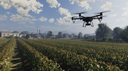 Drone Surveying a Rural Agricultural Field of Crops