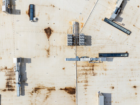 aerial view of a rooftop, commercial building