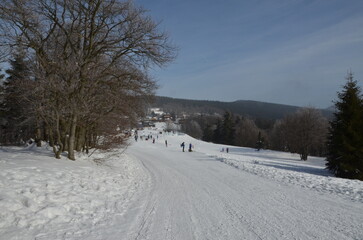 snow covered mouintain road , beskydy, czech , pustevny