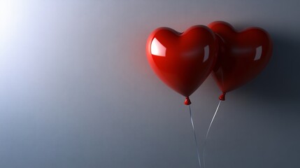 Two Red Heart-Shaped Balloons Against a Gray Background: A Symbol of Love and Romance