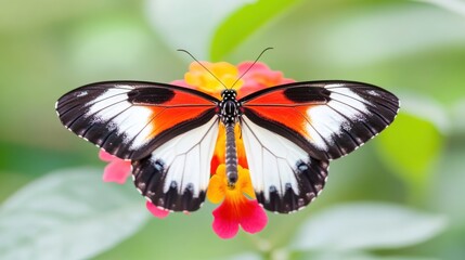 Naklejka premium Macro Shot of Butterfly Perched on Vibrant Flower