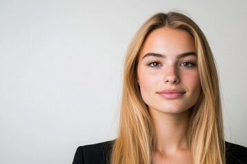 Young caucasian female smiling with long blonde hair and black outfit