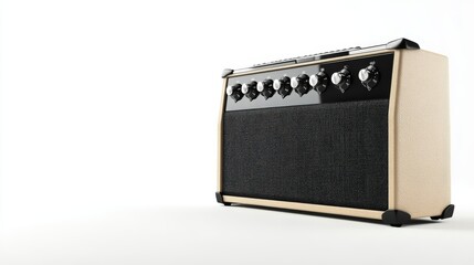 Cream Colored Guitar Amplifier with Black Grille and Knobs