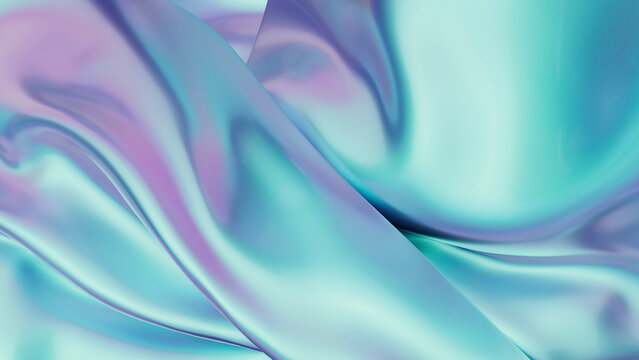 3D render of an abstract wavy background with blue metallic surface