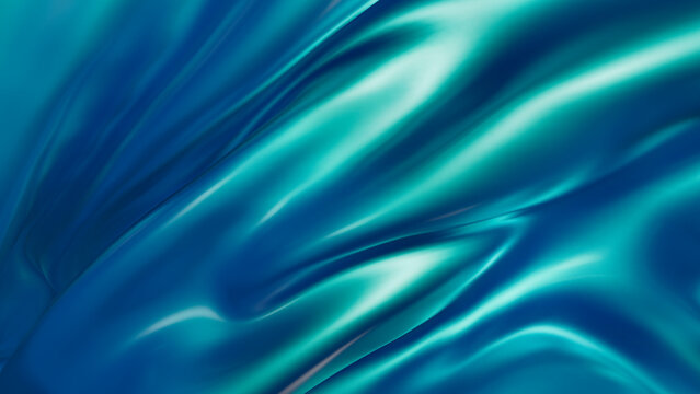 3D render of an abstract wavy background with blue metallic surface