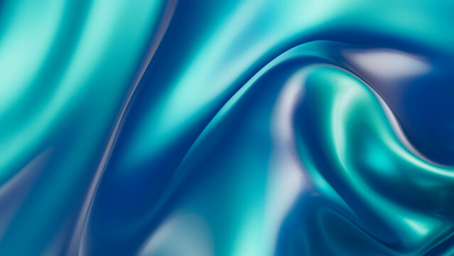 3D render of an abstract wavy background with blue metallic surface