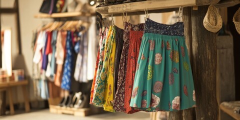 A Stunning Display of Colorful Skirts Showcased in a Fashion Boutique for Shoppers