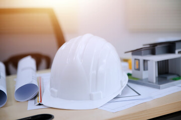 Architects, engineers, contractors working in the office with blueprints, inspection engineers Work...