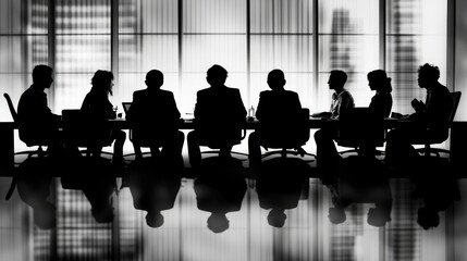Silhouetted Businesspeople Meeting In Modern Office