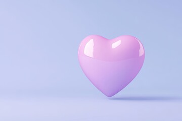 Glossy pink heart on pastel blue background reflecting light